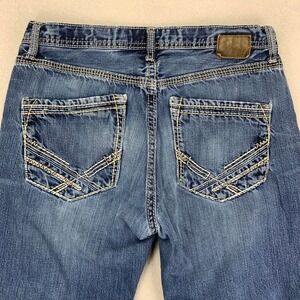 BKE Jeans Tyler Straight Mens 32S Blue Faded Whiskering Thick Stitch Denim Retro